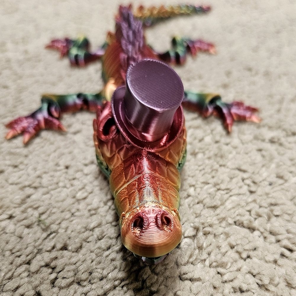 "Flexi" Crocodile with Top Hat Colorful 3D Printed Fidget Toy/ Figure - Picture 2 of 6